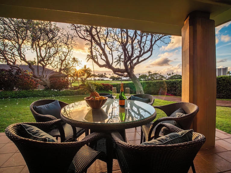 Sunset table set for cocktails